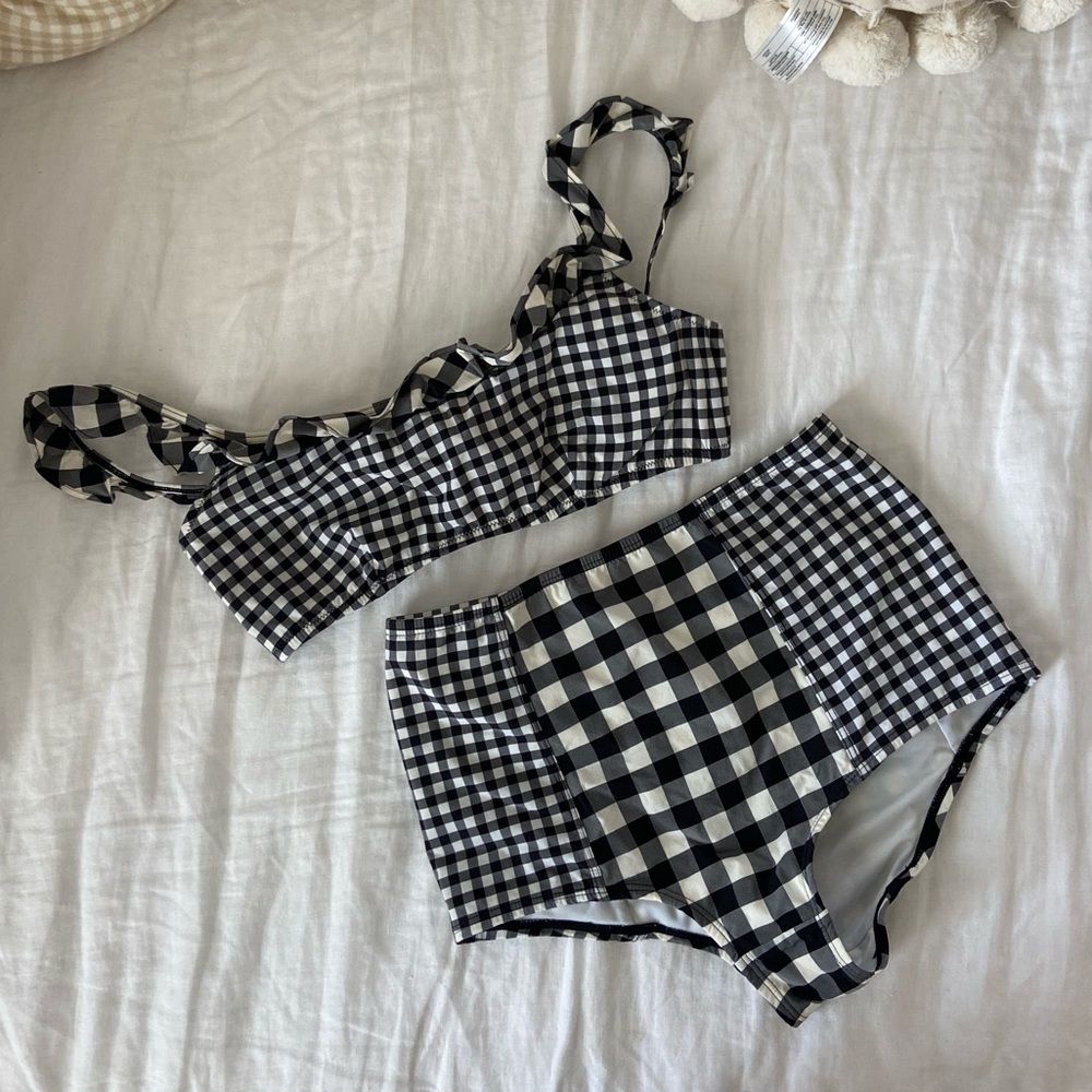 J Crew Gingham high-waisted swimsuit